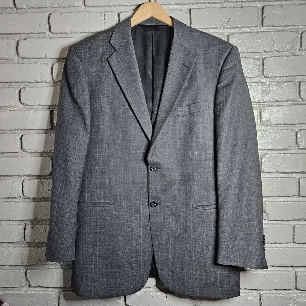 Vintage Burberry London Mens Wool Suit Grey Plaid Windowpane 41R 34X30